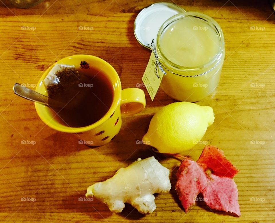  tea with ginger and honey. A cup of tea 