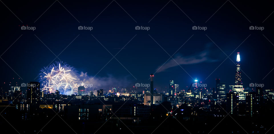 Fireworks above London. New Years Eve.