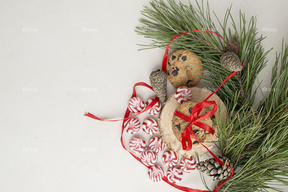 Christmas sweets and cookie on white backgrounds