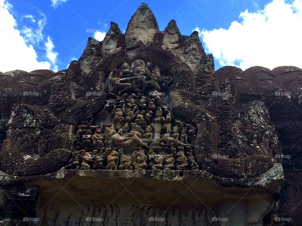 Particular of a temple decoration. Angkor, Cambodia