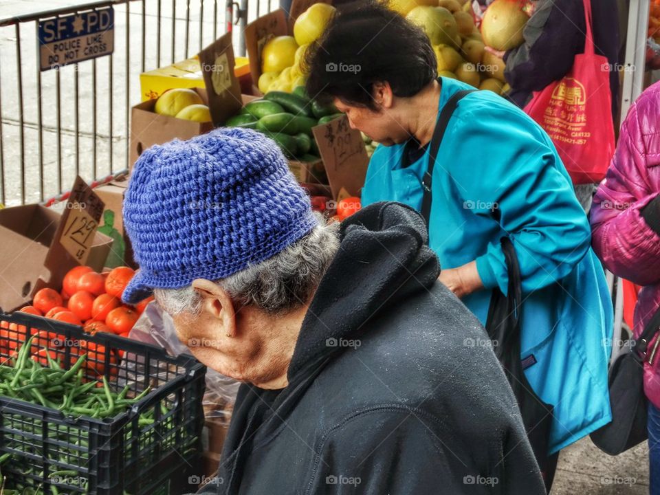 Old Ladies Shopping In A Chinese Street Market. Shopping For Groceries In Chinatown
