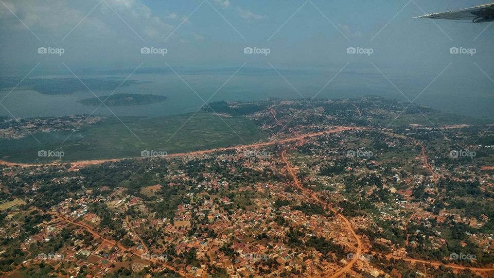 Kampala and Lake Victoria, Uganda from the skies
