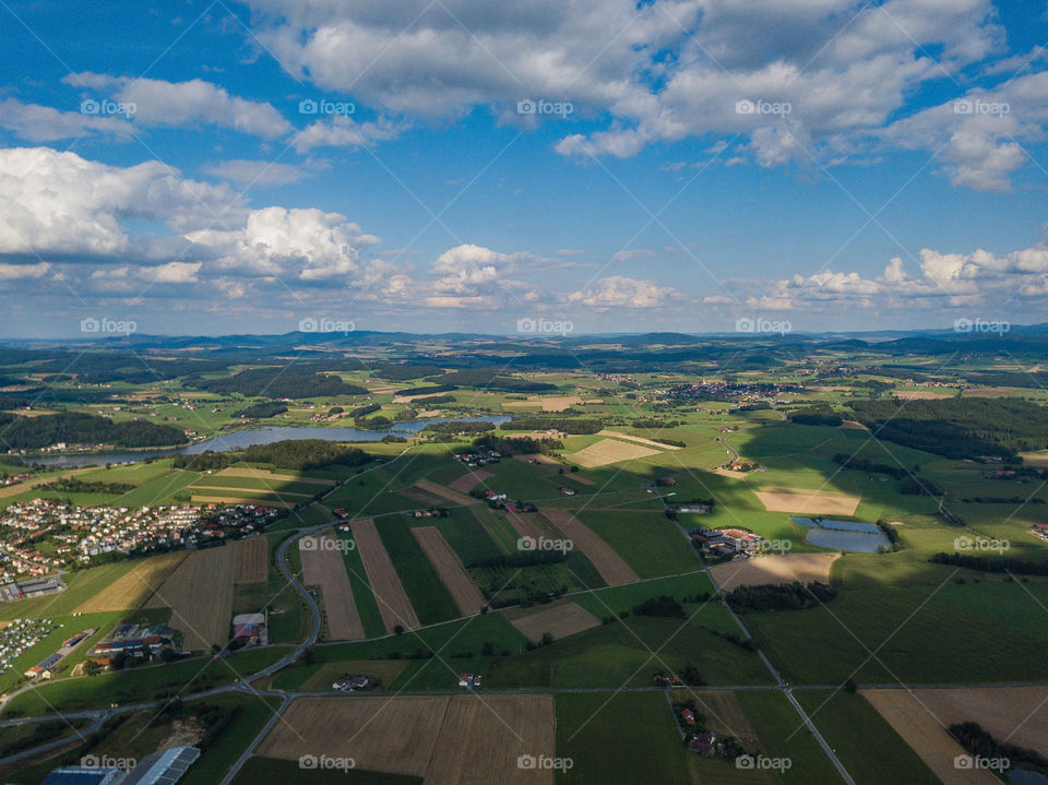 Droneshot from a bavarian landscape near furth im wald