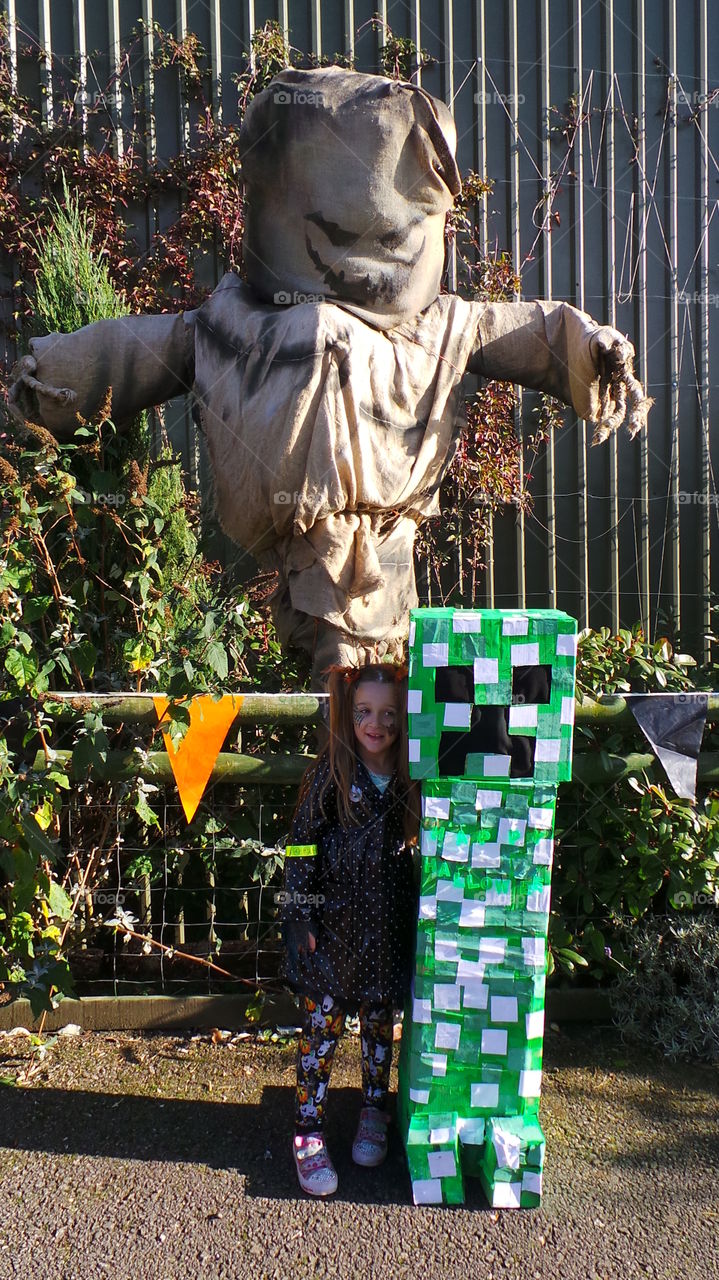 Foapcom Halloween Scarecrow And Minecraft Decs Stock Photo