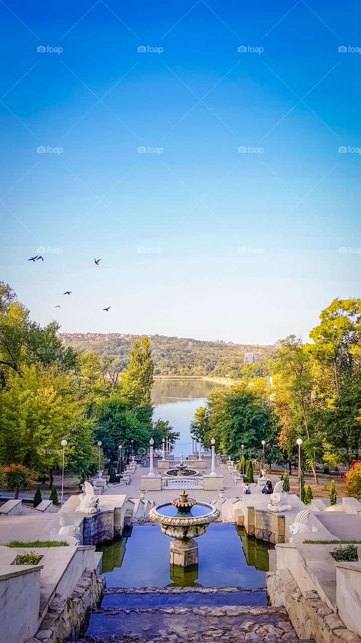 Beautiful cityscape view in the autumn morning.