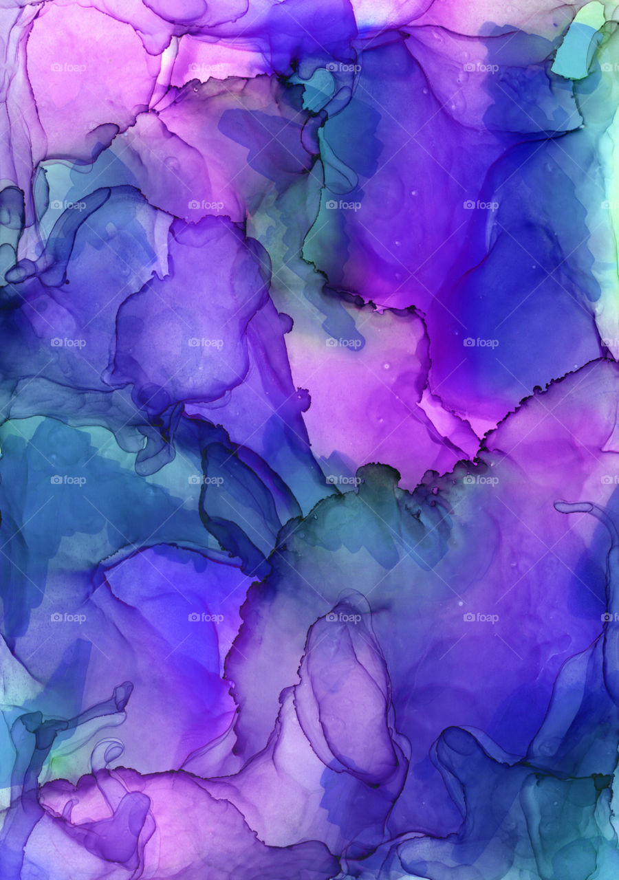 A purple/blue alcohol ink painting on Yupo paper. A form of abstract, contemporary, modern art.