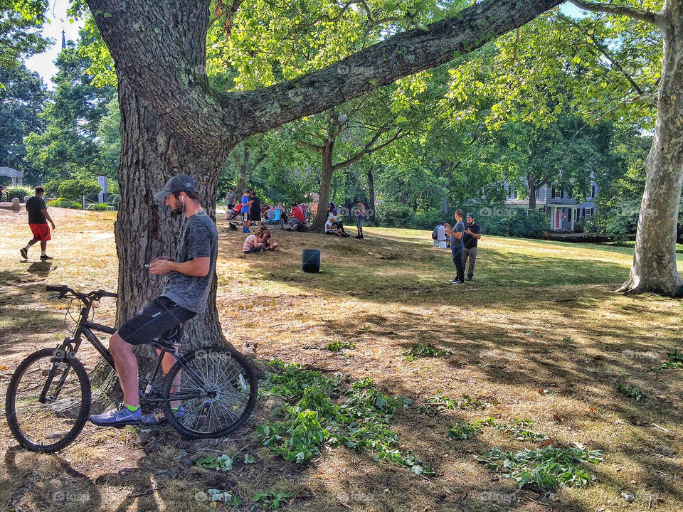 Man riding bicycle in park