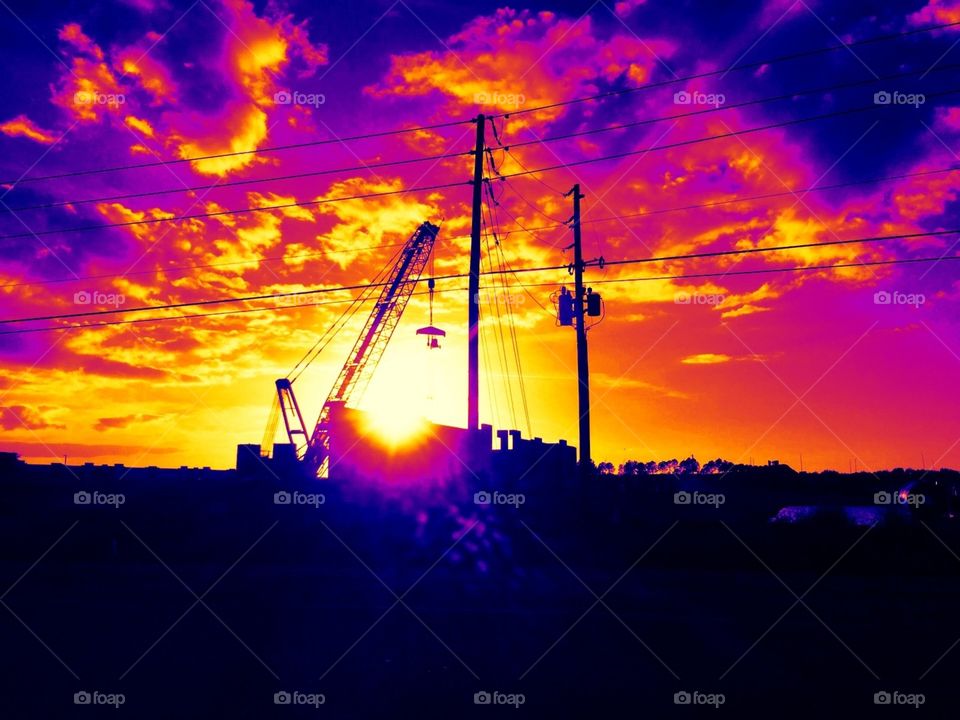 Colorful radioactive sunsetting on construction zone in Florida