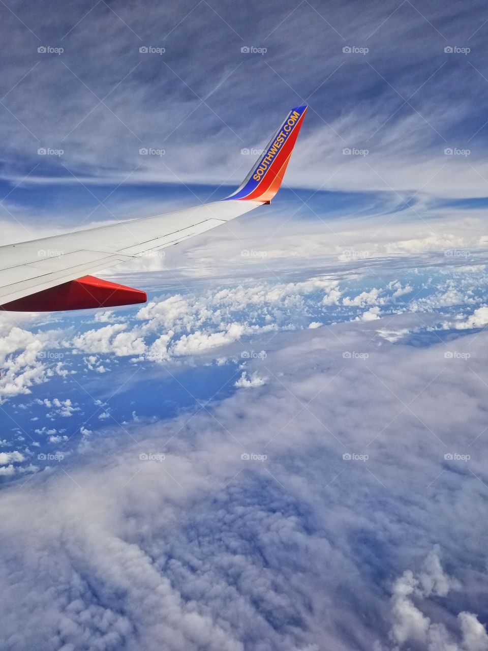 Flying home with beautiful blue skies