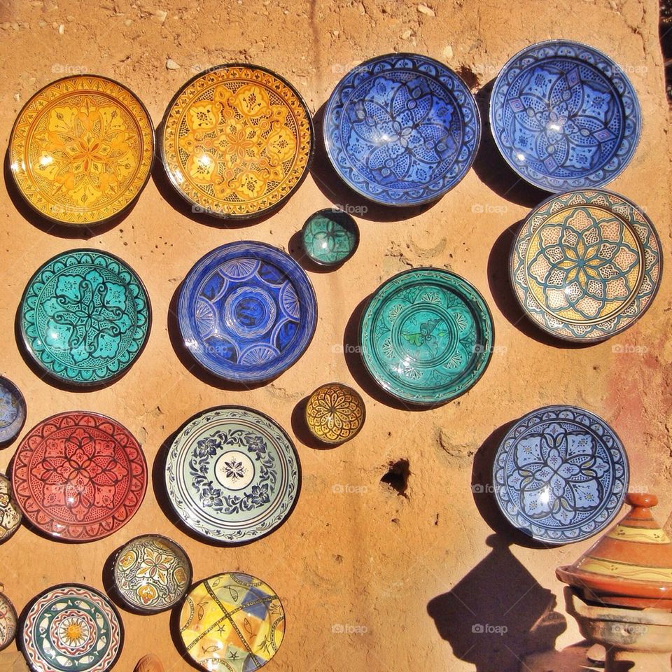 Moroccan plates on display