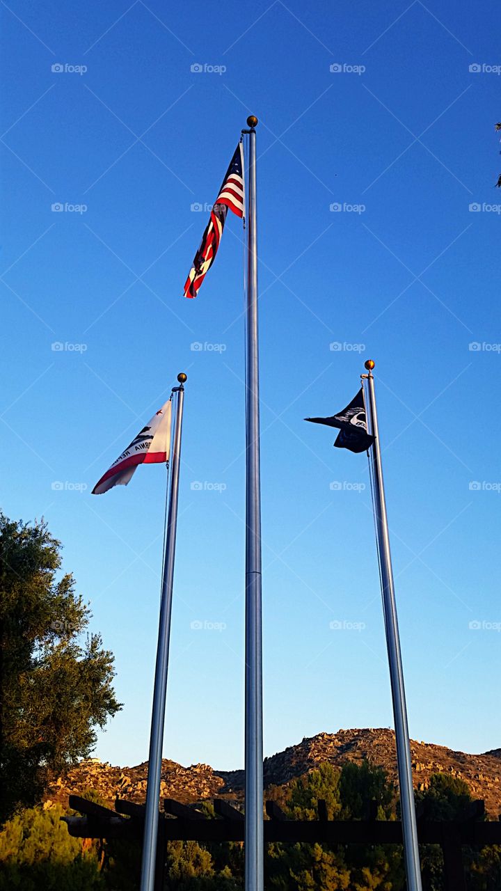 flags. u.s.a., california, pow/mia