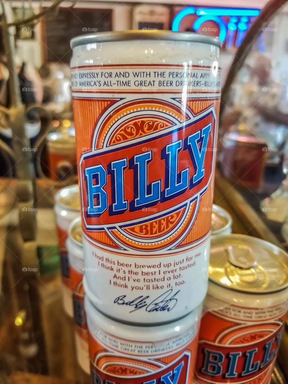 Vintage can of Billy Beer in an antique store, 