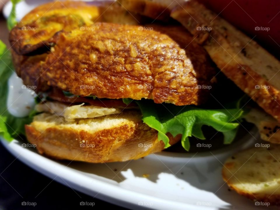 chicken and bacon ranch bagel