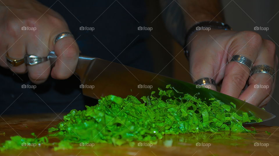 cutting lettuce