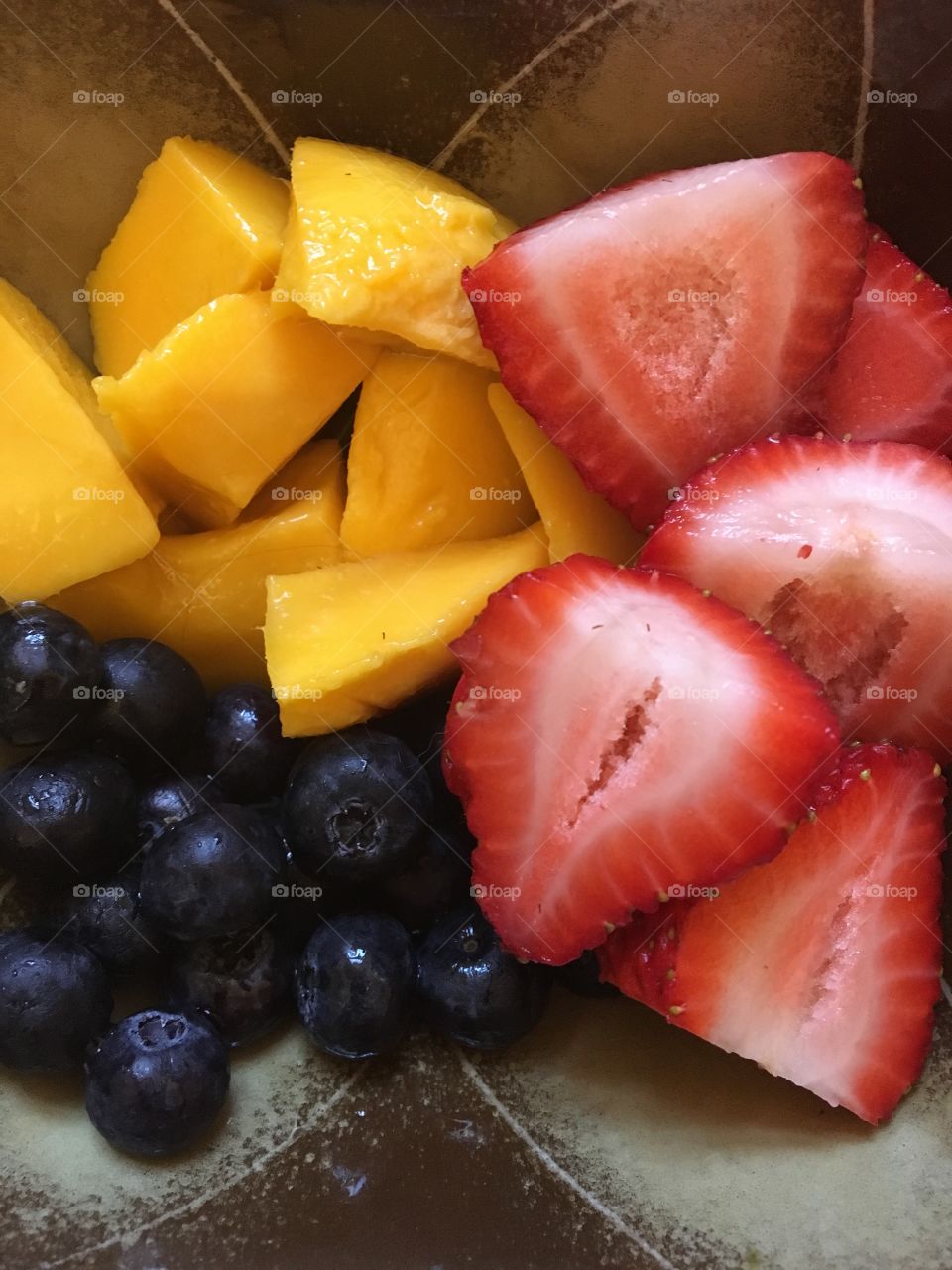 Fruit trio - mango, strawberries & blueberries 