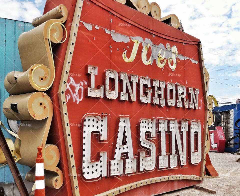 Joe's Longhorn Casino old neon sign - Las Vegas Nevada.   