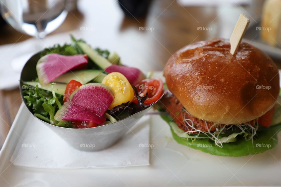 Burger and salad 