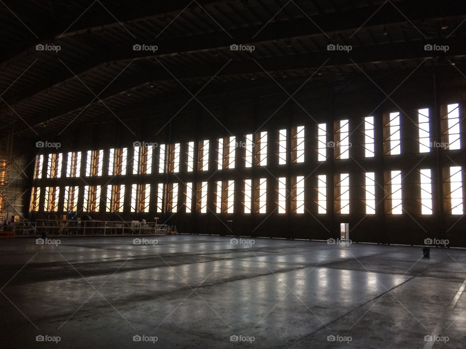 Hangar doors in monochrome. 