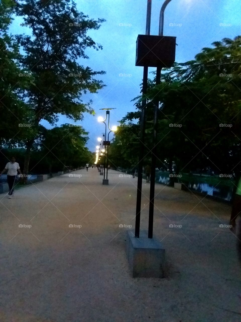 At the jogging path in the evening.