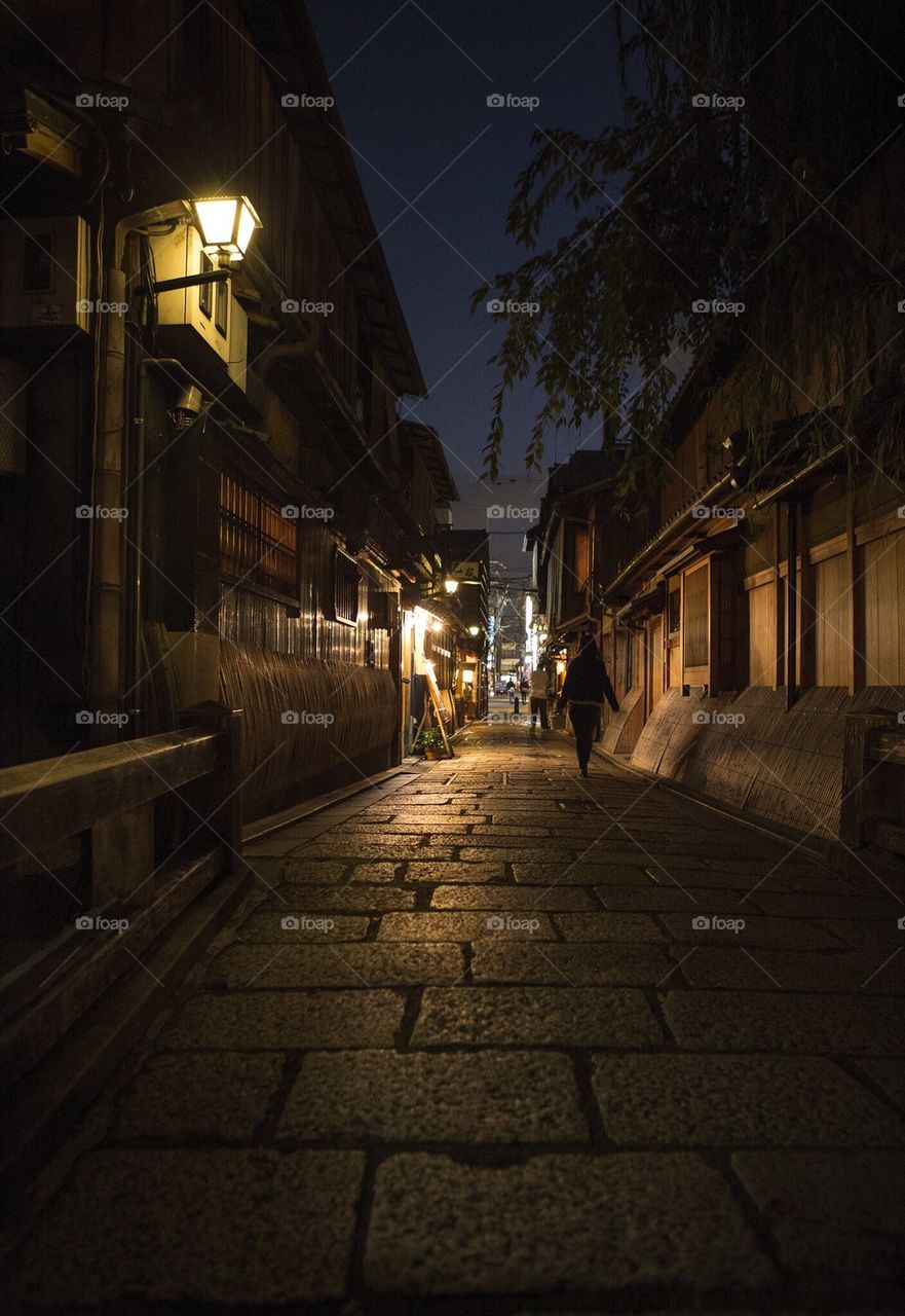 Kyoto alley at night
