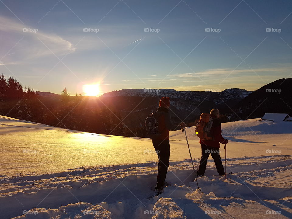 winter mountain sunset