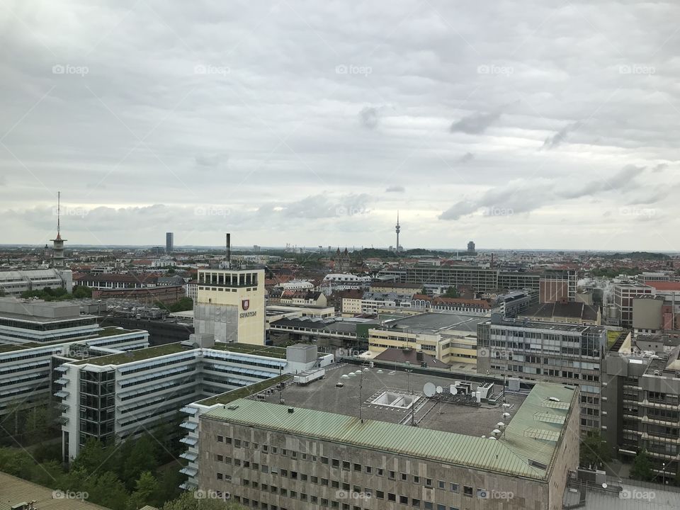 Die Aussicht vom Dach des BR-Gebäudes in München.