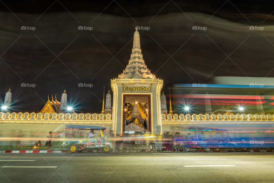 Lighting and people around the Grand Palace, Wat Phra Kaew, on Father's Day, Bangkok Thailand