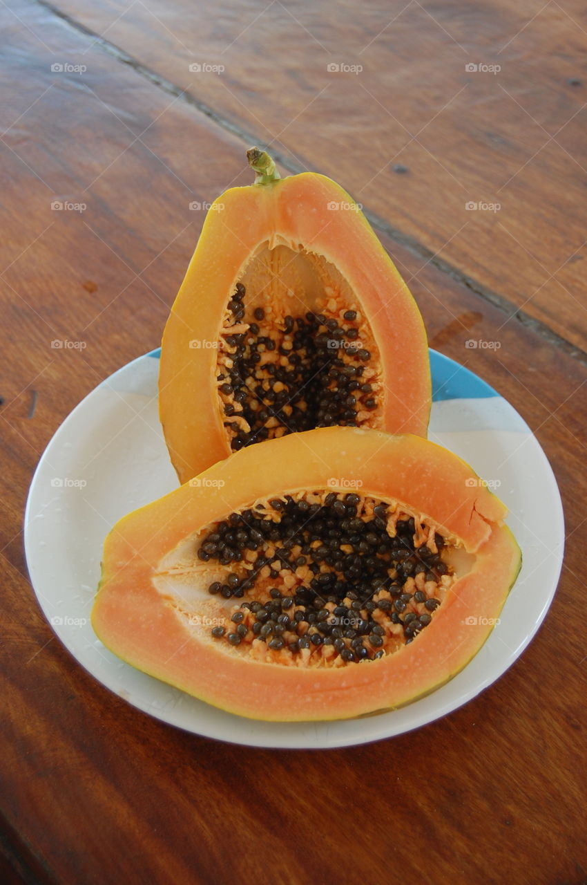 Papaya close up with seeds 
