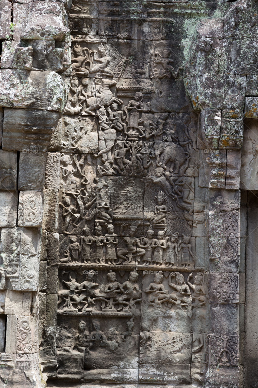 Carving inside Ta Prohm temple in Siem reap Cambodia 