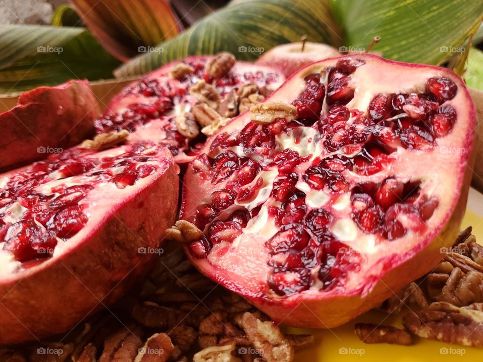 Pomegranates cut in half