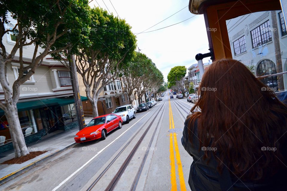 Riding the tram in the streets of San Francisco 