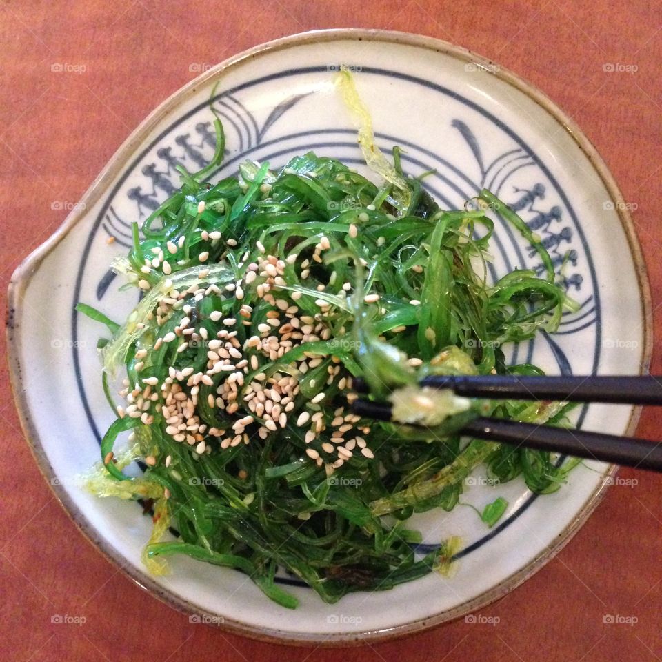 Wakame salad. Delicious wakame (seaweed) salad at a local restaurant 
