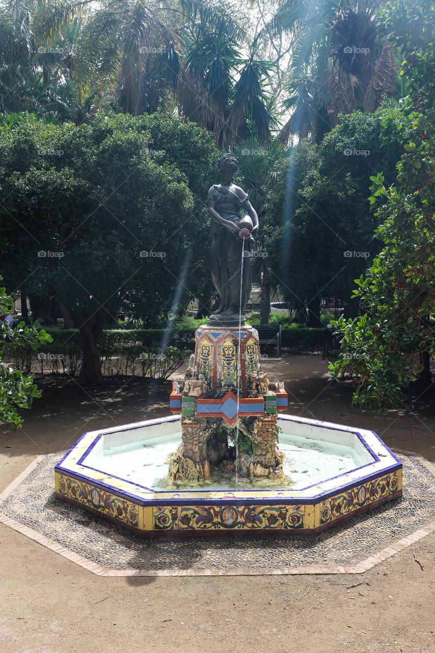 A fontaine in the Malaga city in Spain during the spring