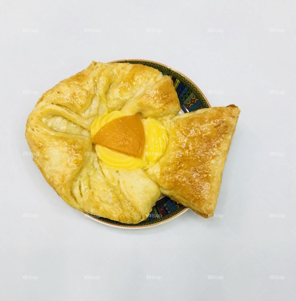 Danish pastry breakfast snack unhealthy food white background 