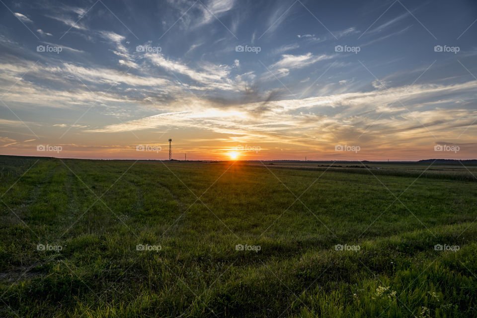 Farm land during sunset