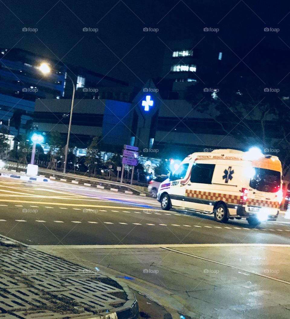 Ambulance going to hospital, emergency service 