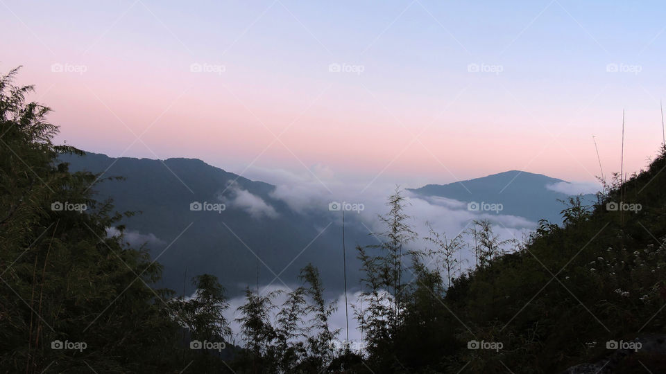 Mountains covered  by fog