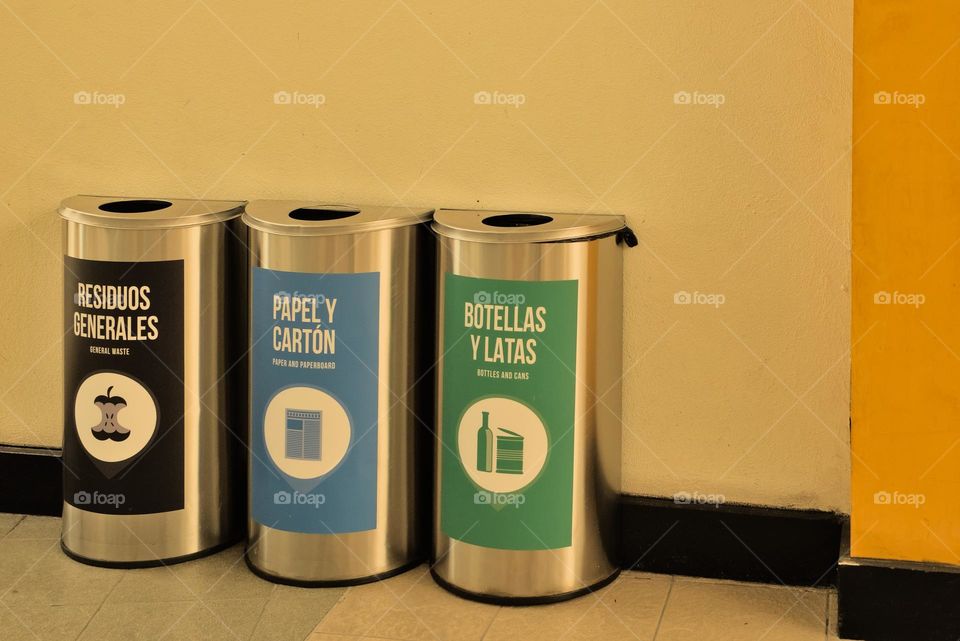 Stainless steel garbage bins for garbage classification. Recycling for garbage