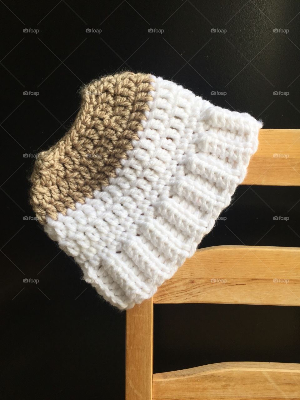Crochet white and beige beanie