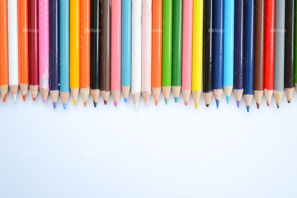 High angle view of colorful pencils