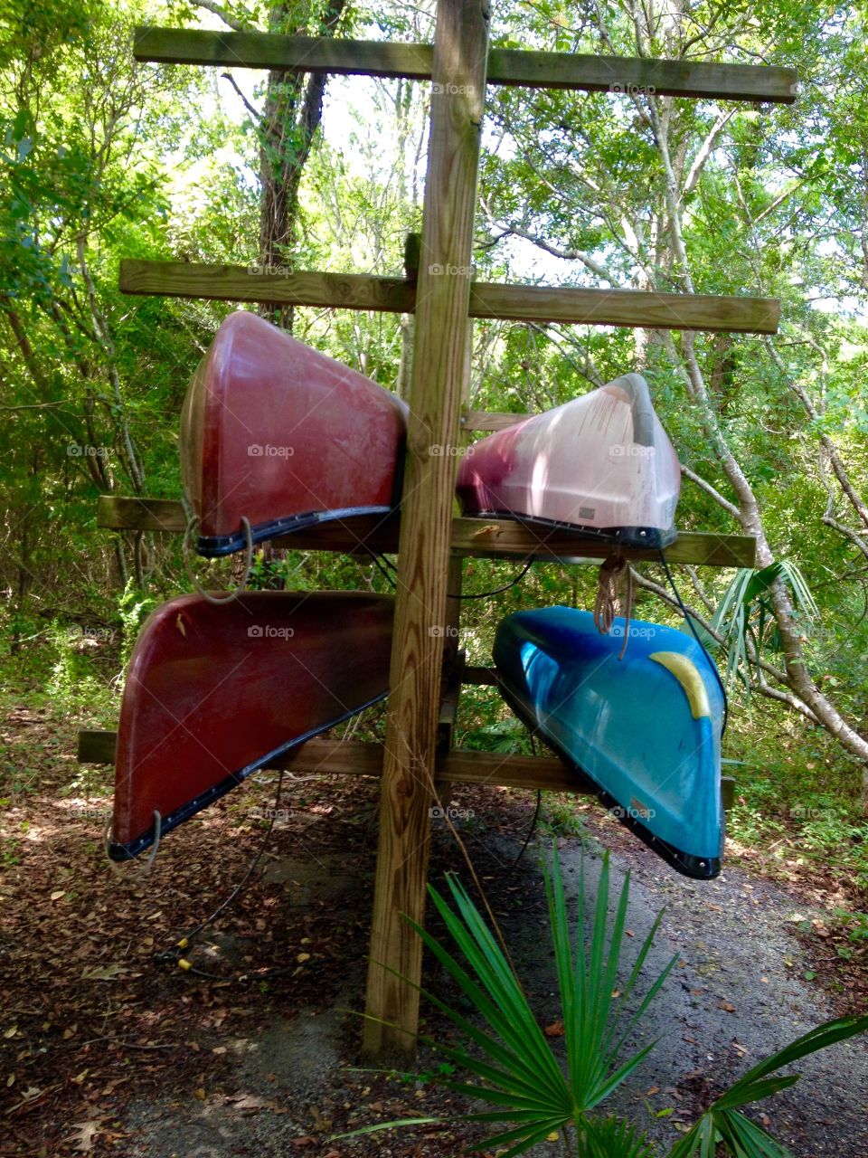 Glistening Canoes/Kayaks. After a rain shower at James Island Co. Park