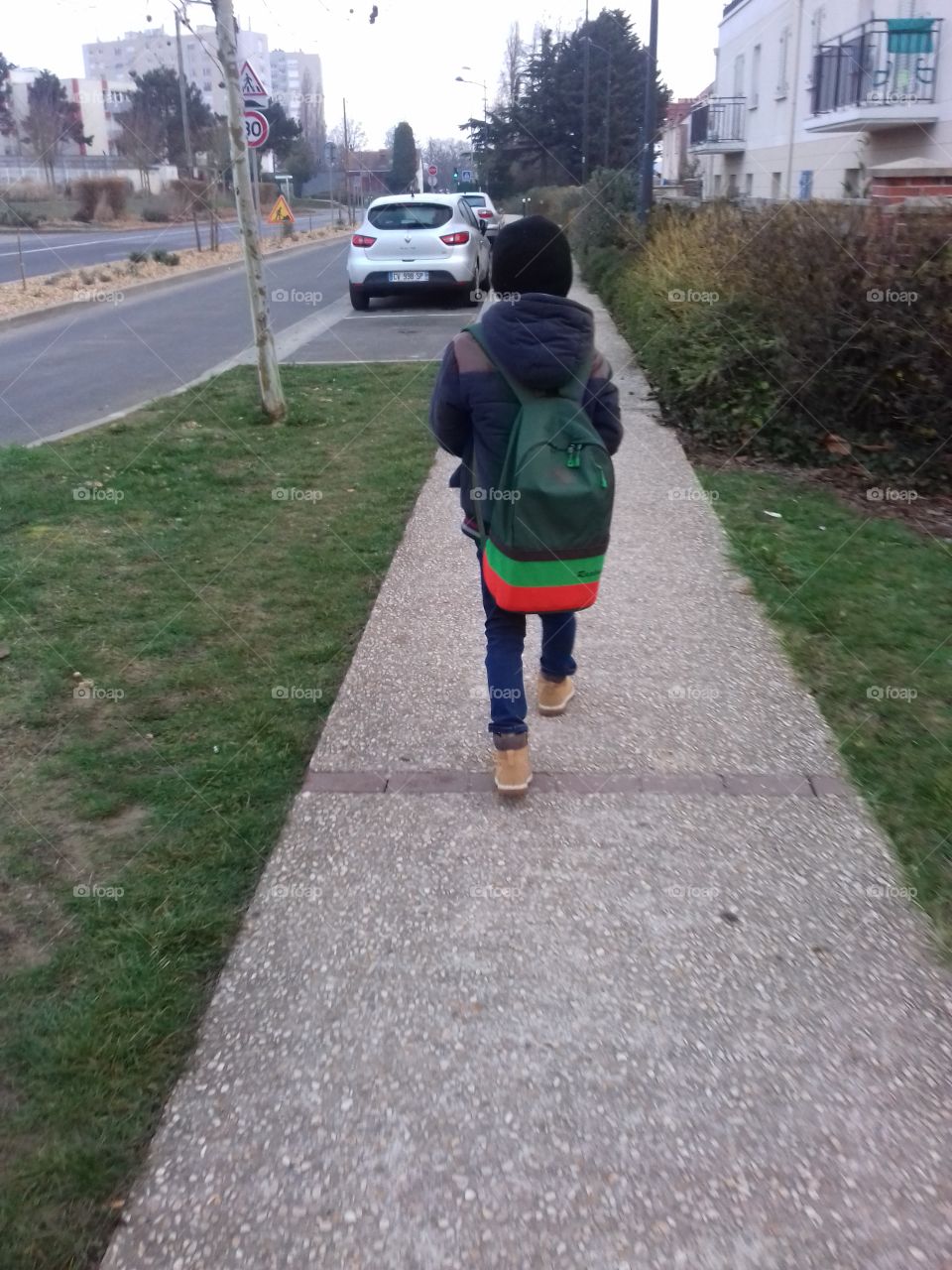 walking on winter time going to school