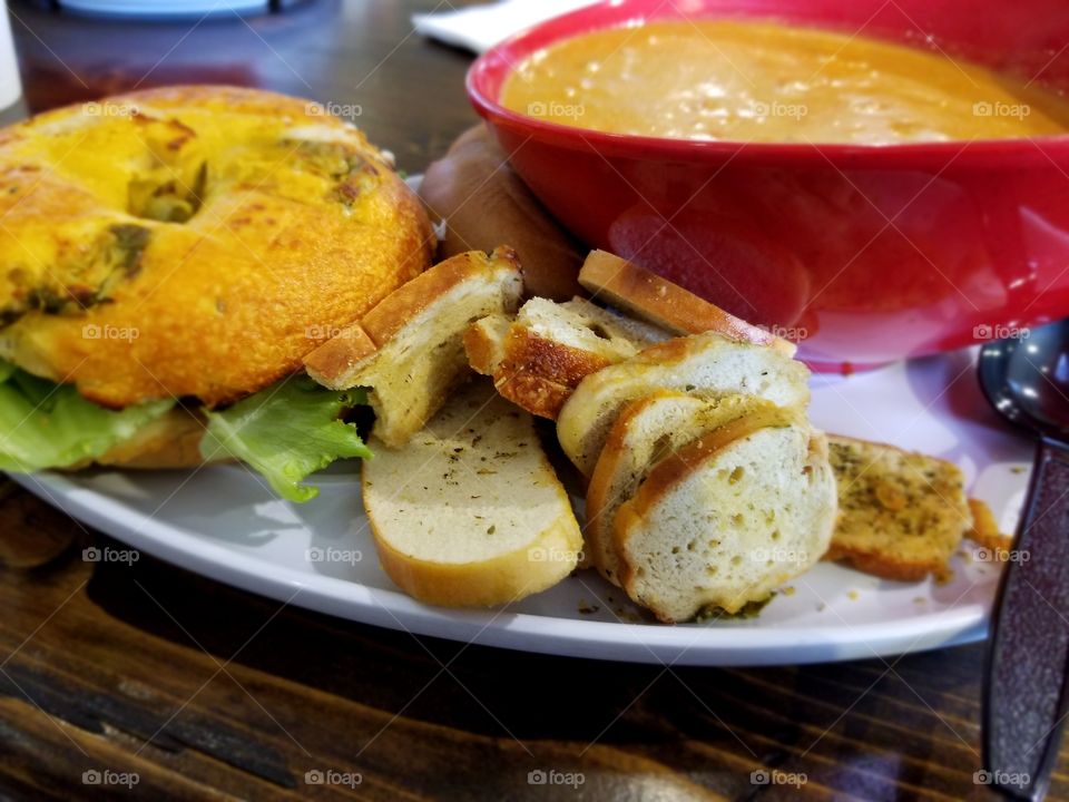 bagel and chips and soup