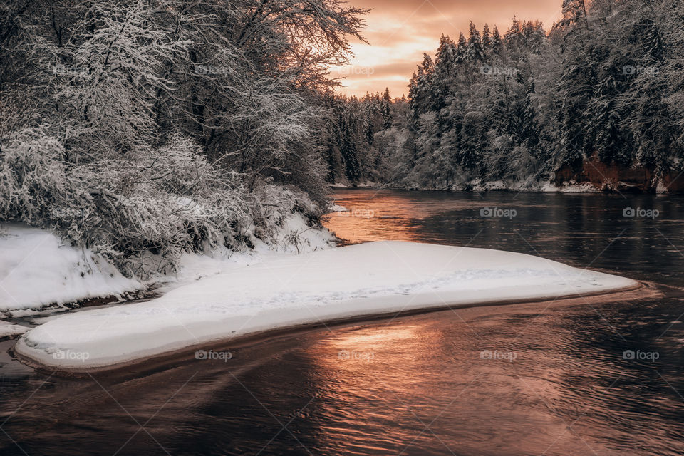 Winter. River. Forest. National park.