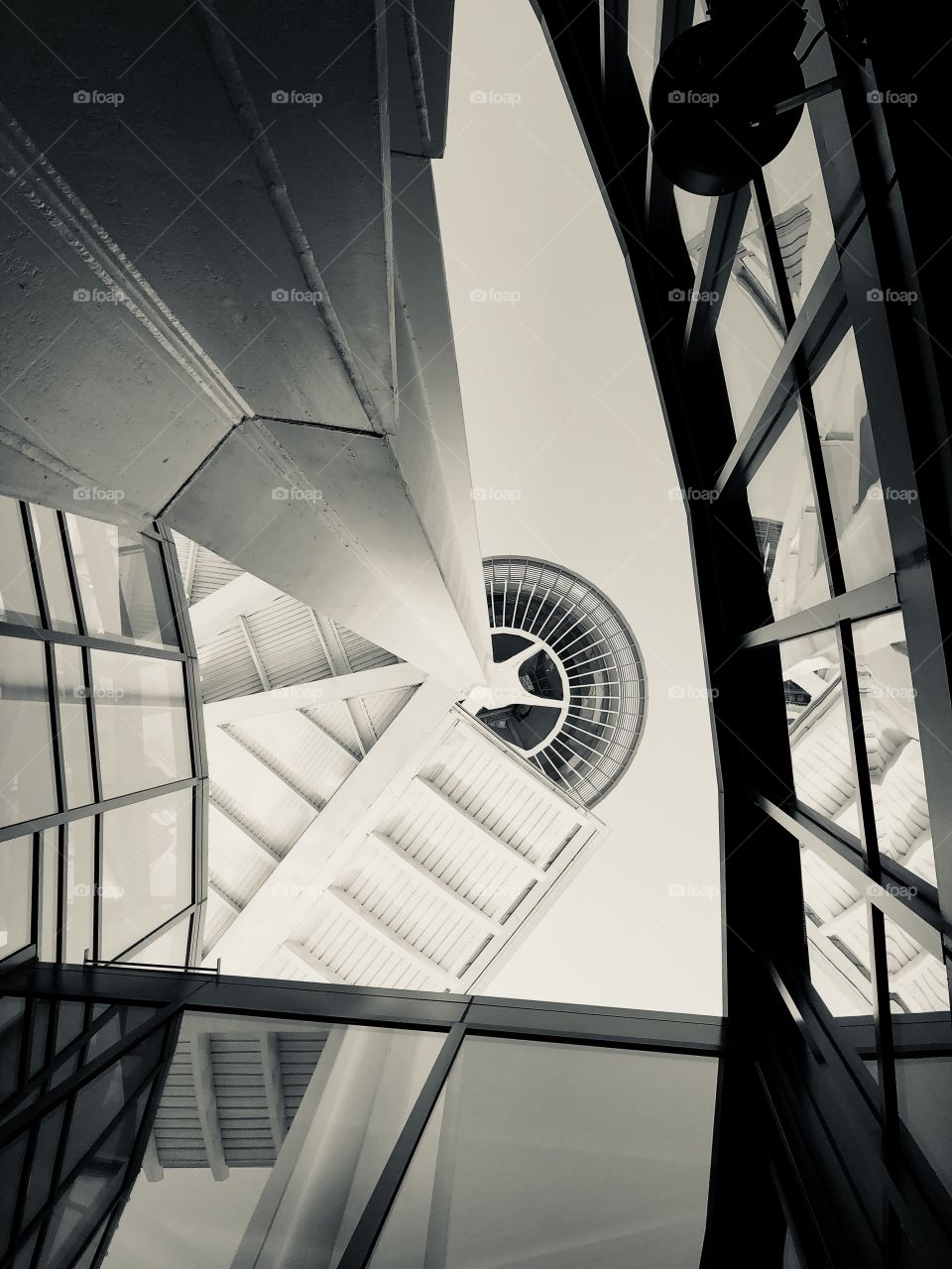 Seattle Space Needle, Monochrome Architecture, Black And White Architecture, Looking Up Shot 