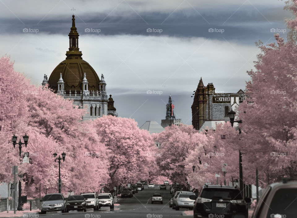 September afternoon on Selby Avenue in historic Cathedral Hill. Infrared. Saint Paul, Minnesota.