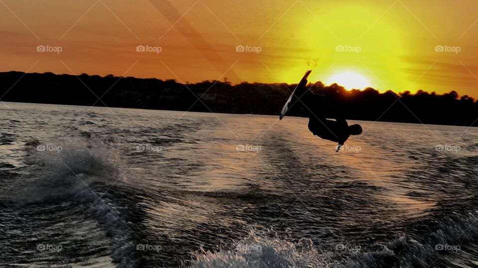 water skiing & sunset