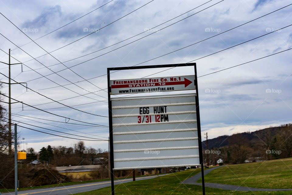 Local Easter Egg Hunt announcement sign for a local fire station in Freemansburg, PA.