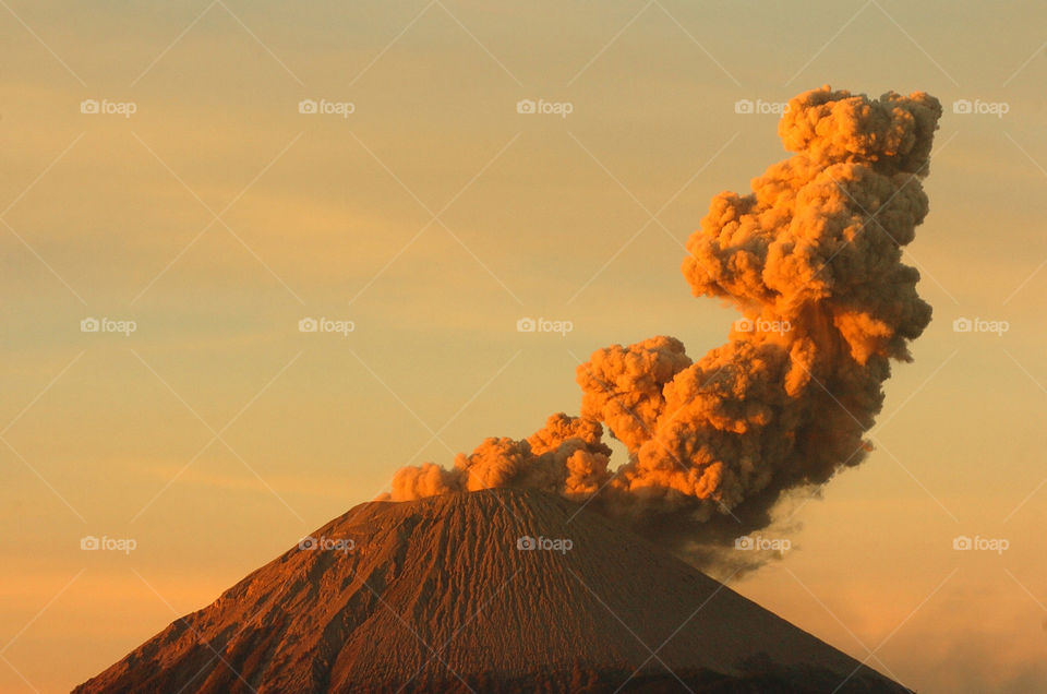 smoke creter semeru mountain in indonesia
