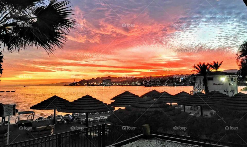 Sunset on the Red Sea coast. Eilat. Israel. 11 December, 2019.